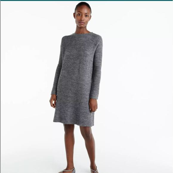 J CREW Open Back Flannel Ribbed Sweater Dress Gray Wool Alpaca Womens Small - Picture 7 of 8